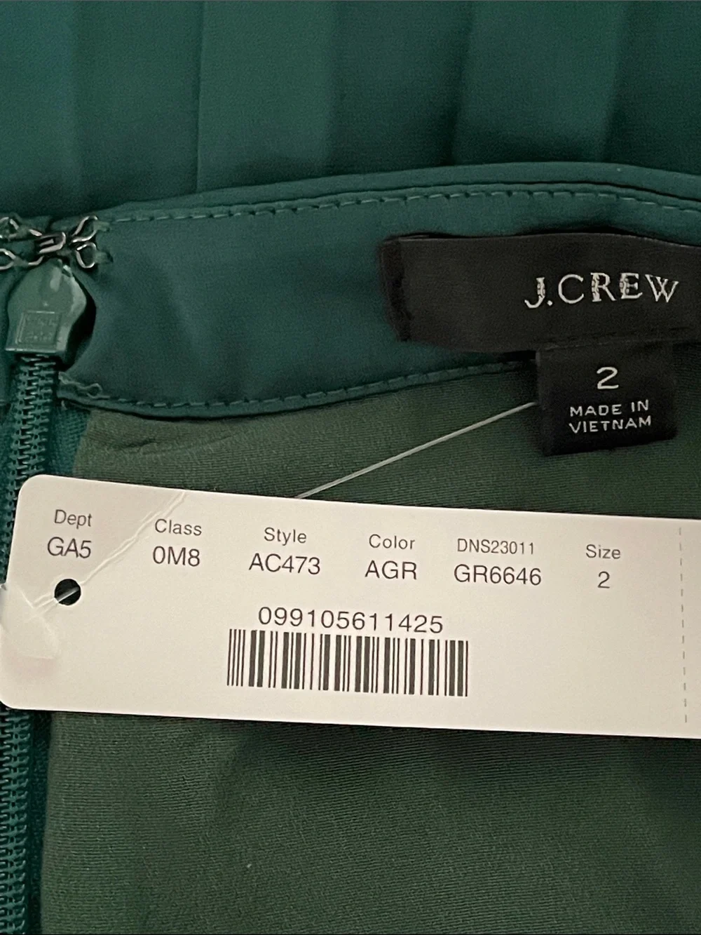 New J.Crew Emerald Green Accordion Pleated Midi Skirt Size 2